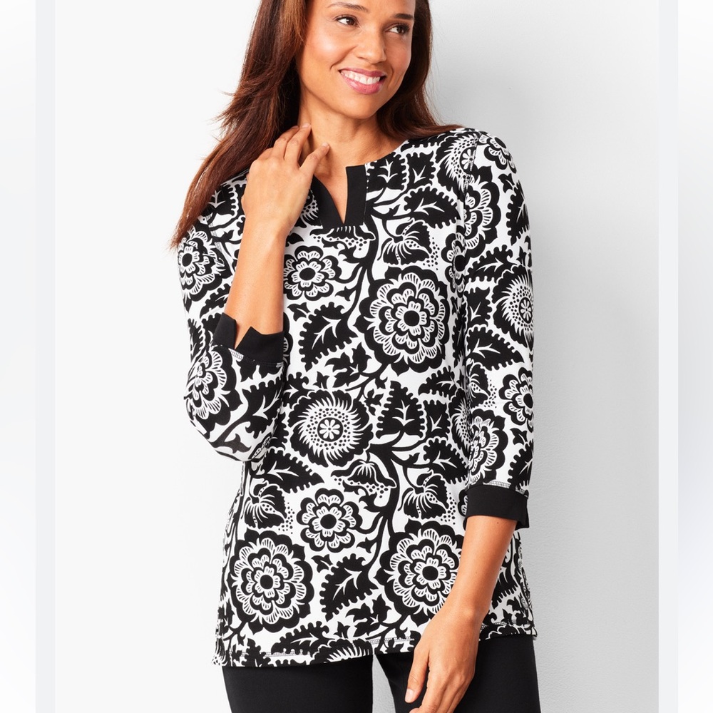 Talbots T by Talbots Floral Tunic Printed 3/4 Sleeve Size MP